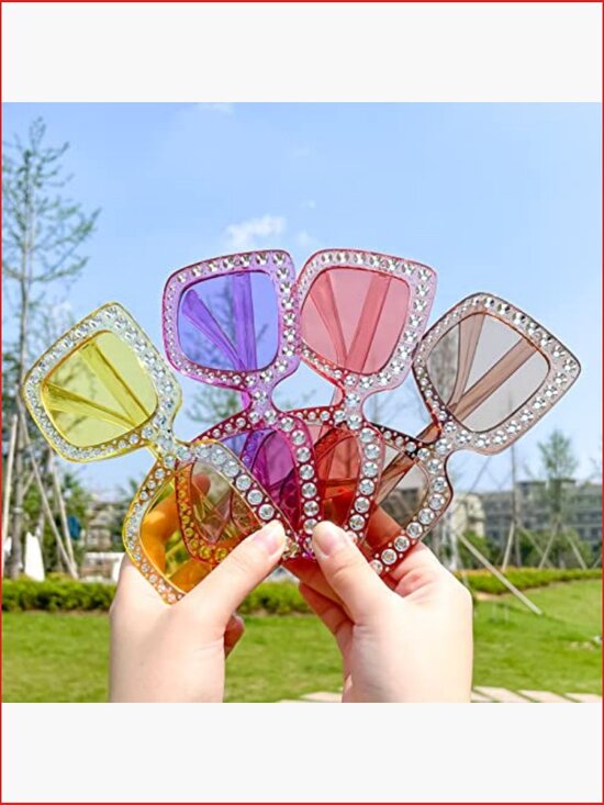 20 Pack Crystal Oversized Square Sunglasses Retro Diamond Glitter Sparkling main image 6